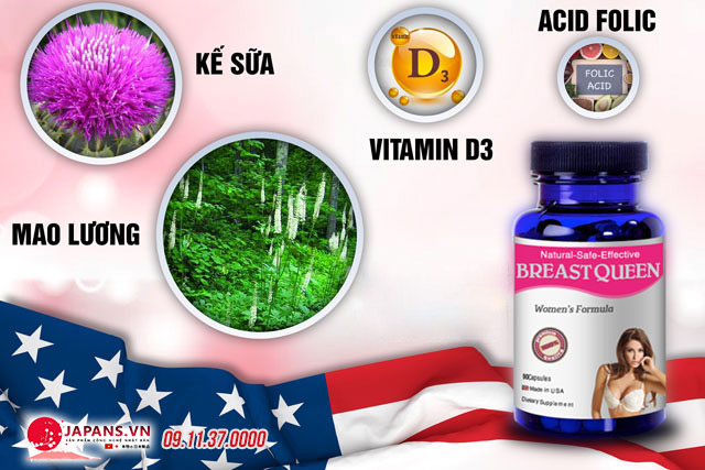 Mua Combo 3 Breast Queen tặng 2 Upsize Pro USA tăng size vòng một 13 breast queen thành phần