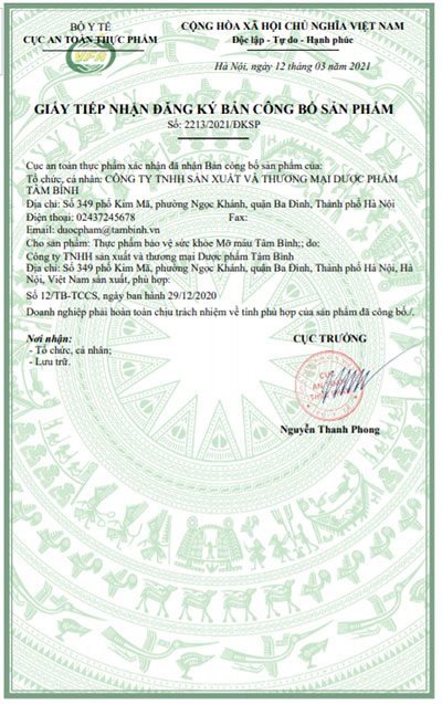 giấy đăng ký mỡ máu tâm bình