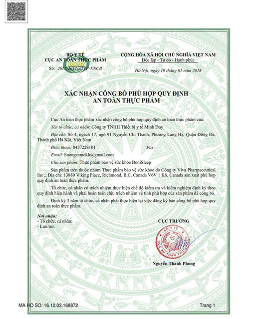 giấy công bố bonisleep