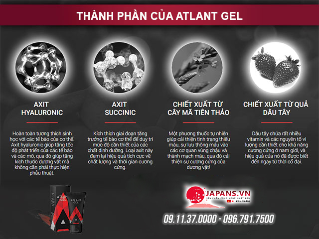 Combo sản phẩm Xtramax For Men và Atlant Gel giúp tăng kích thước 16 thành phần Atlant Gel