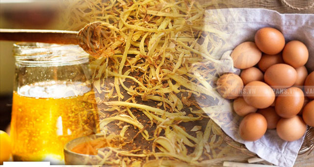 gừng rang, trứng gà, mật ong