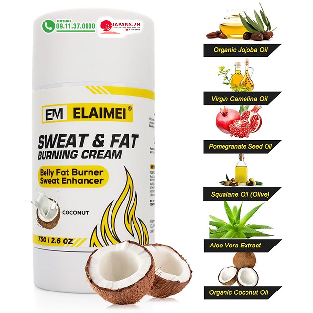 Kem đánh tan mỡ, giảm cân Elaimei Sweat & Fat Burning Coconut săn chắc làn da 16 thành phần elaimei sweat & fat burning coconut