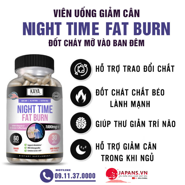 Viên giảm cân Night Time Fat Burn Đốt cháy mỡ vào ban đêm 20 viên uống giảm cân night time fat burn có tốt không