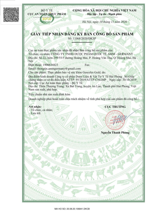 giấy chứng nhận gercoles gold