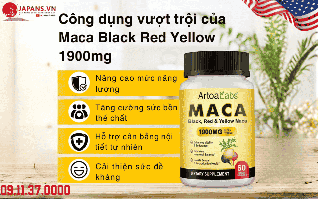 Maca Black Red Yellow 1900mg hỗ trợ tăng cường sinh lực 15 Công dụng vượt trội của Maca Black Red Yellow 1900mg
